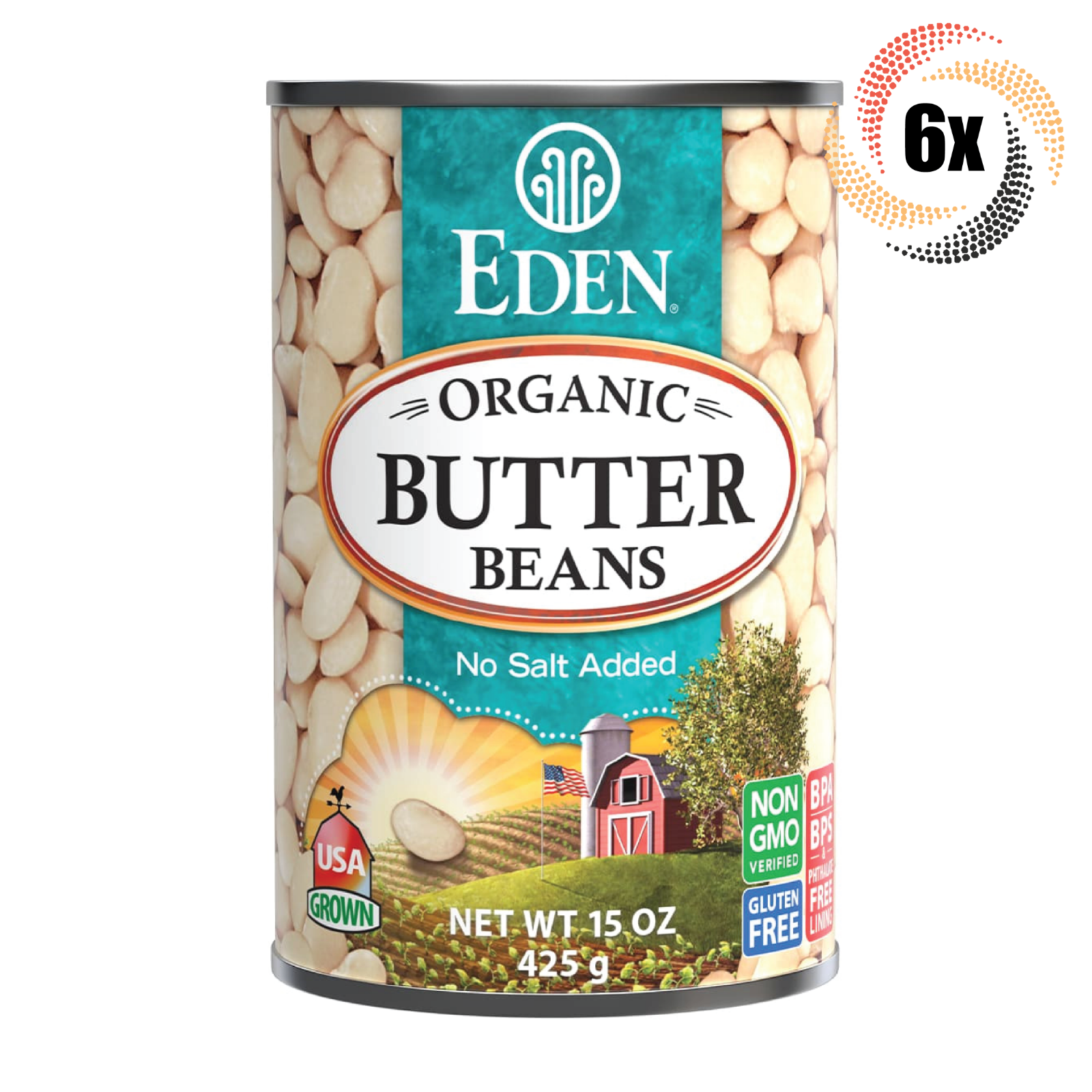 Primary image for 6x Cans Eden Foods Organic Butter Beans ( Baby Lima ) | 15oz | No Salt Added