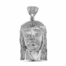 Sterling Silver Mens Round Diamond Jesus Face Charm Pendant 3/8 Cttw - £255.46 GBP