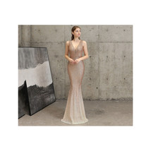  Gold Sequin Glitter Dress   Formal Evening Gown Ball Gown Trumpet Gown ... - £159.70 GBP