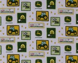 Cotton John Deere Tractor Patches on White Farm Fabric Print by the Yard... - £7.79 GBP