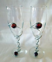 Set of 2 Artisan Champagne Flutes Glasses Wire Wrapped with Glass Beads Pair - £14.02 GBP