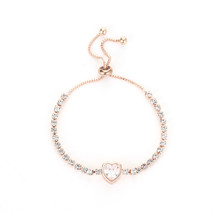 Woman Rhinestone Zircon Heart Chain Bracelet Elegant Women Adjustable Jewelry - £10.02 GBP