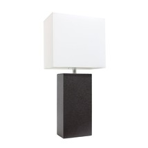 Elegant Designs LT1025-BWN Modern Leather Table Lamp with White Fabric Shade, Es - £35.67 GBP
