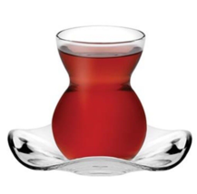 12 Pcs Pasabahce Tea Cup Saucer Set Curved Glass Traditional Turkish New - £30.39 GBP