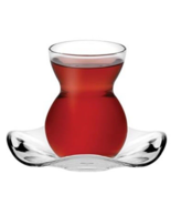 12 Pcs Pasabahce Tea Cup Saucer Set Curved Glass Traditional Turkish New - $730.07 MXN