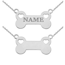 Personalized Engrave Name Silver Dog Bone Sideways Heart Pendant Necklace - £63.79 GBP+