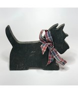 Wooden Black Scottie Dog Decor Vintage Shelf Sitter Red Tartan Ribbon - $221.44 MXN