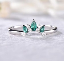 Natural Emerald Matching Wedding Band, Promise Ring For Her, Anniversary Gift - £47.47 GBP