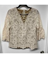 Entro Cream Lace Bell Sleeve Floral Blouse Womens Size Small Scalloped H... - £26.82 GBP