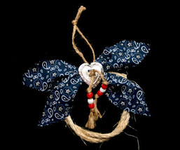 Handcrafted Western Rope and Blue Bandana Christmas Ornament - £8.77 GBP