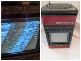 1990 Sony FD-500 Mega Watchman Portable CRT TV AM/FM Radio Red Working - £67.23 GBP