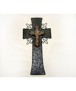 Ornate Tin and Ceramic Double Cross Wall Decor - £10.21 GBP