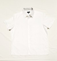 Club Room Men&#39;s 2XL White Textured Plaid Button-Up Dress Shirt 54&quot; - £17.49 GBP