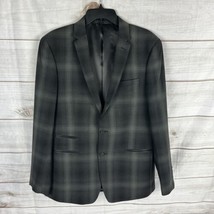 Andrew Fezza Men&#39;s 40R Black Gray Plaid Dual Vent Blazer Polyester Rayon Spandex - £31.89 GBP