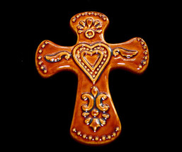 Inspirational Brown Ceramic Cross Wall Decor - $7.99