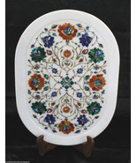 13&quot;x18&quot; White Marble Serving Plate Tray Decorative Pietra Dura Handmade ... - £806.89 GBP
