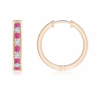 Natural Pink Sapphire Hoops Earrings with Diamond in 14K Gold (Grade-AAA , 2MM) - £1,046.05 GBP