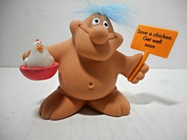 Russ Berrie Chubby Naked Troll "Save a Chicken" Fuzz Hair Figure 3" Plastic Fun - $10.34