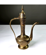 Vintage India Hand Etched Floral Brass Teapot Water Pitcher Genie Lamp 8.5&quot; - $35.00