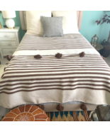 Moroccan Brown Throw Blanket,Tassels Pom Pom Throw Blanket, - $105.07 CAD