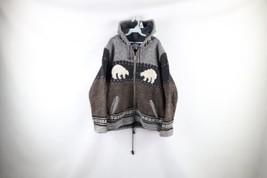 Vtg 90s Streetwear Womens L Fleece Lined Wool Knit Polar Bear Full Zip Hoodie - £110.75 GBP