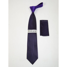 Men's Stacy Adams Tie and Hankie Set Woven Silky Fabric #Stacy27 Purple Stripe image 2