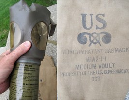 US military gas mask noncombatant MIA2-1-1 Medium Adult canister vintage - £33.83 GBP