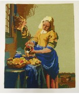 THE MILKMAID by Vermeer vtg NEEDLEPOINT EMBROIDERY ART Completed 14 x 17&quot; - £47.03 GBP