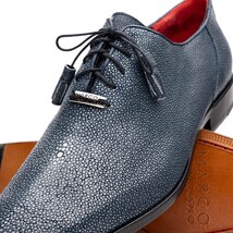 Pannuci Exotic Men's Shoes Classic Dress Oxford Tasseled Laces Navy image 3