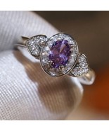 Silver Plated Amethyst Ring Heart Shaped Cubic Zirconia Size 8 - £31.00 GBP