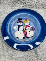 Tabletops Blue Hand Painted Snow Couple Pasta Rim Ceramic Plate 14.75&quot; Limited - £18.61 GBP