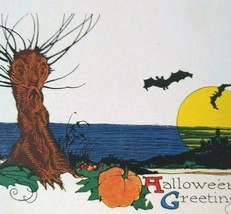 Halloween Postcard Gibson Human Faced Haunted Tree Vampire Bats Unused Original - £42.16 GBP