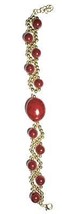 Red and Gold Colored Beaded Bracelet with Centerpiece and Lobster Clasp - $12.34