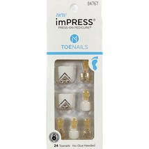 NEW Kiss Nails Impress Press On Pedicure Gel White Gold Glitter Gems Toe... - $14.88
