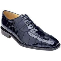 Men Belvedere Shoes Mare Genuine Ostrich Eel Leather Lace up Navy Blue 2P7 image 2
