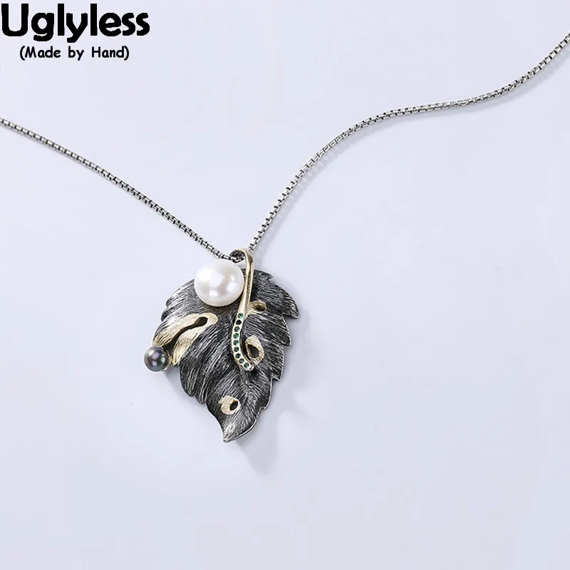Uglyless Real 925 Sterling Silver Handmade Leaf Pendants for Women Natur... - £32.21 GBP