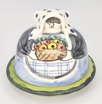 Horchow Folk Art Pottery Peasant Lady Hand Painted Covered Dish Vintage 3&quot; Italy - £23.59 GBP