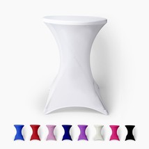 White Spandex Cocktail Table Cover Fitted High Top Round Table Cloth Rou... - $53.43