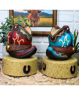Set Of 2 Turquoise And Maroon Western Cowboy Pair of Boots Mini LED Nigh... - $57.43 CAD