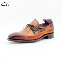 square toe bow tie patina brown boat shoe handmade men&#39;s slip-on casual goodyear - £397.30 GBP