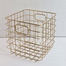 Champagne Gold Wire 6&quot;x6&quot;x6&quot; Square Organizer Storage Basket Cut Out Han... - £5.41 GBP
