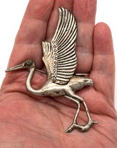 Large Vintage Sterling Silver Brooch Pin of a Stork Bird Made in Mexico - £102.98 GBP