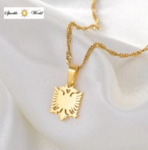 Women&#39;s Classic Small Mini Gold Plated Albanian Eagle Pendant Necklace - £13.79 GBP