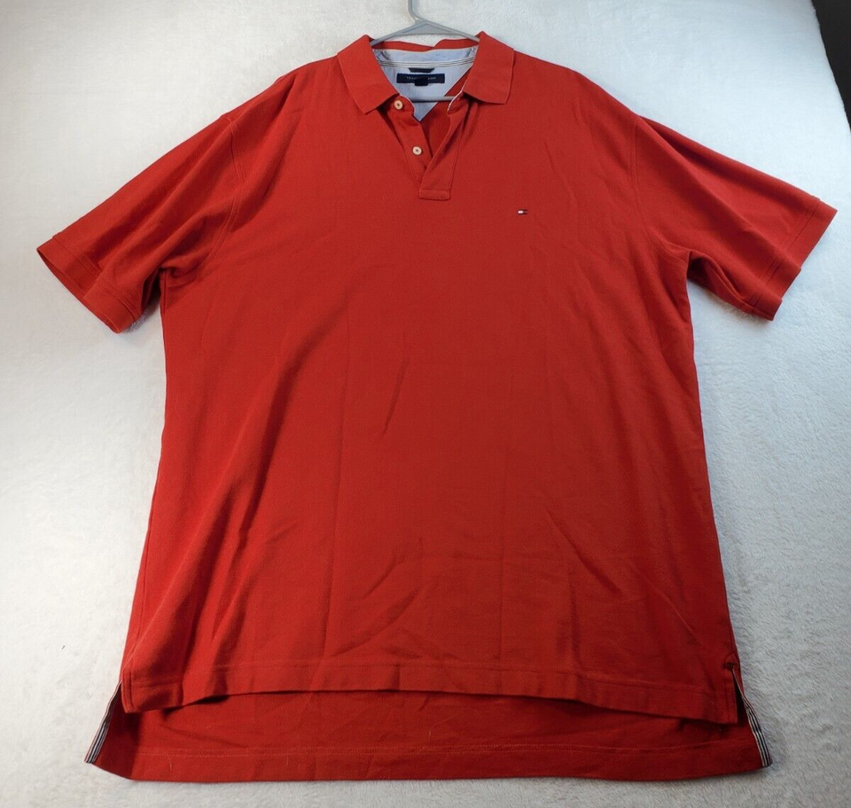Primary image for Tommy Hilfiger Polo Shirt Mens 2XL Red Knit 100% Cotton Short Sleeve Slit Collar