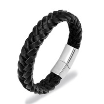MKENDN 2021 Fashion Stainless Steel Chain Genuine Leather Bracelet Men Vintage S - £10.09 GBP