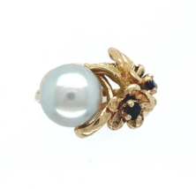 14k Yellow Gold Blue Akoya Pearl Ring with Sapphires Size 3 Jewelry (#J6097) - £296.76 GBP