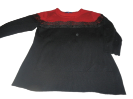 Nice Womens Xl Apt. 9 Two Tone Black &amp; Red Sweater Lace Trim Holidays - £19.74 GBP