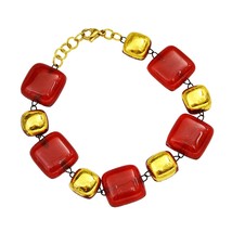 Red Bracelet Handmade Czech Glass with Gold Plated Rim Original Design 15mm Wide - £59.70 GBP