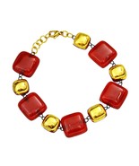 Red Bracelet Handmade Czech Glass with Gold Plated Rim Original Design 1... - $76.00