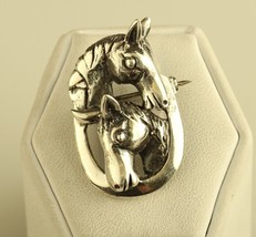 Vintage Sterling Silver Head Horse Mother and Foal Detailed Brooch Pin - £35.72 GBP